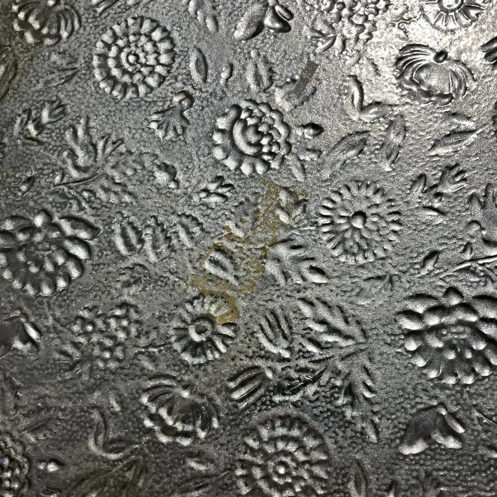 Textured Tea Tin Round Platter Tray Silver Tone 13in Vintage Floral Relief